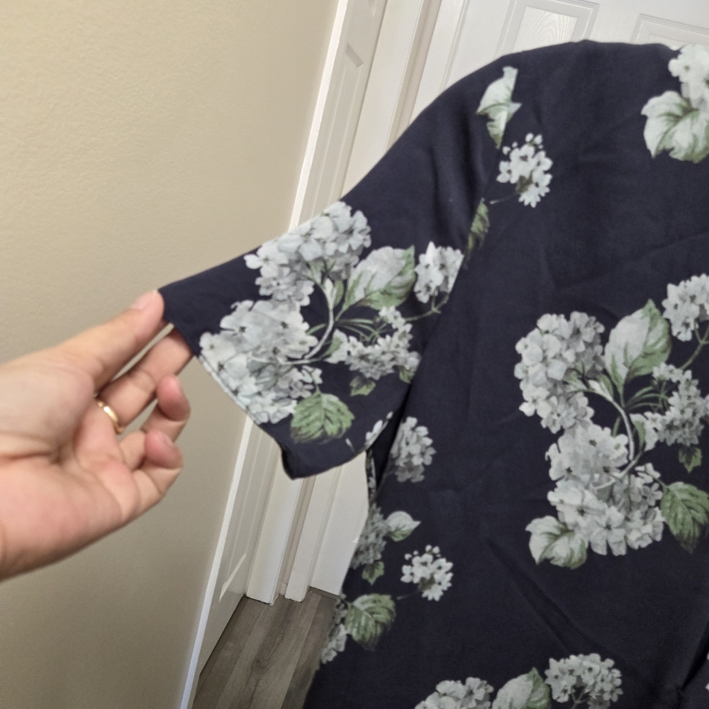 Theory Silk Blend Navy Floral Dress | Minimalist Designer Shift Dress - Picture 4 of 7